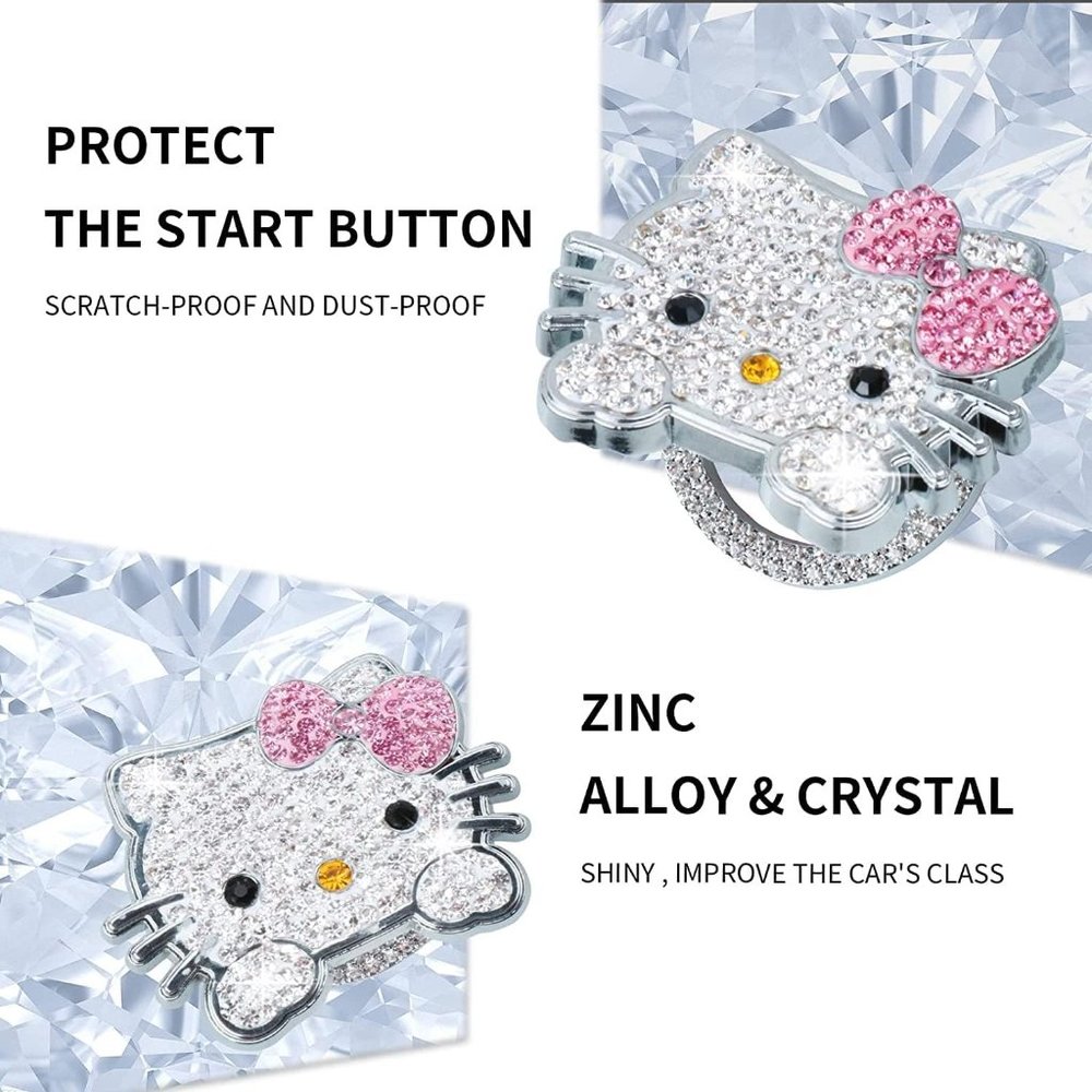 💕NEW Sparkling Bling Swarovski Crystal Silver Hello Kitty Push To Start … - Picture 3 of 7